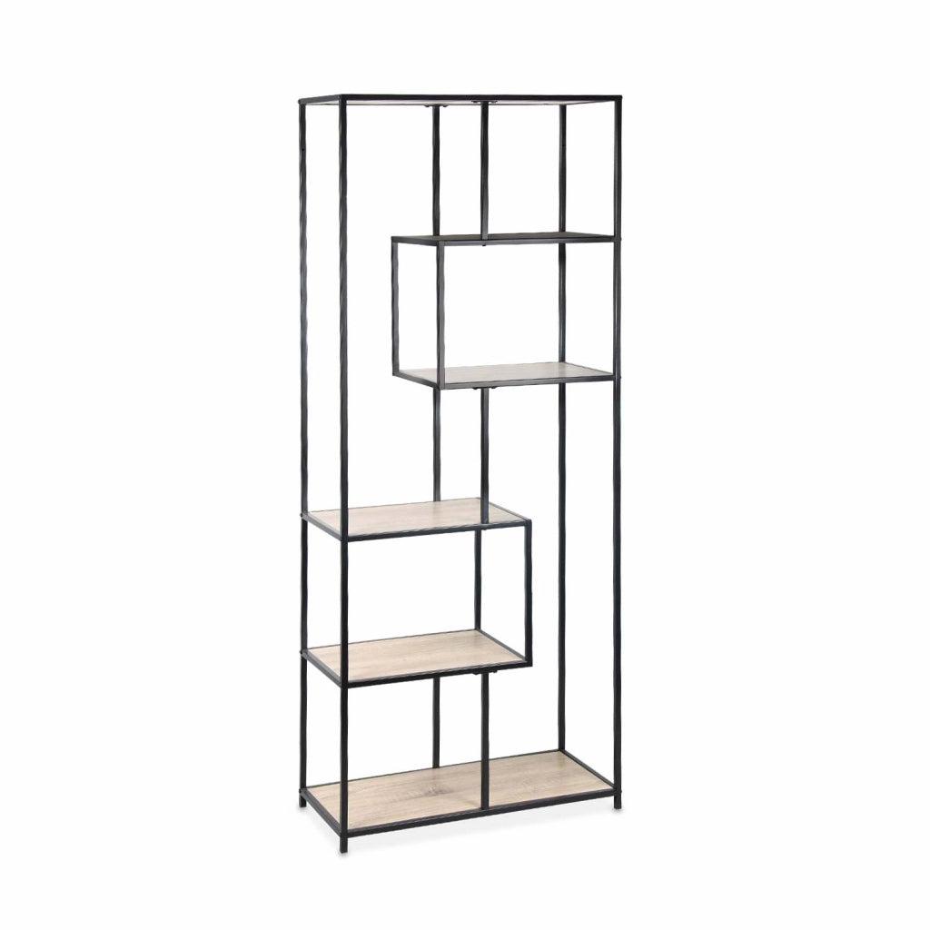 Libreria industriale in metallo e legno, 6 livelli, marrone naturale