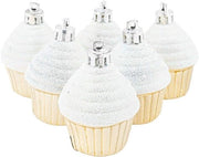 Decorazione di Natale per Cupcake diametro 4 cm altezza 56 cm luce giallo oro lucido glitter bianco 6 pezzi decorazione di Natale.