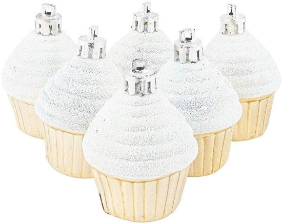 Decorazione di Natale per Cupcake diametro 4 cm altezza 56 cm luce giallo oro lucido glitter bianco 6 pezzi decorazione di Natale.