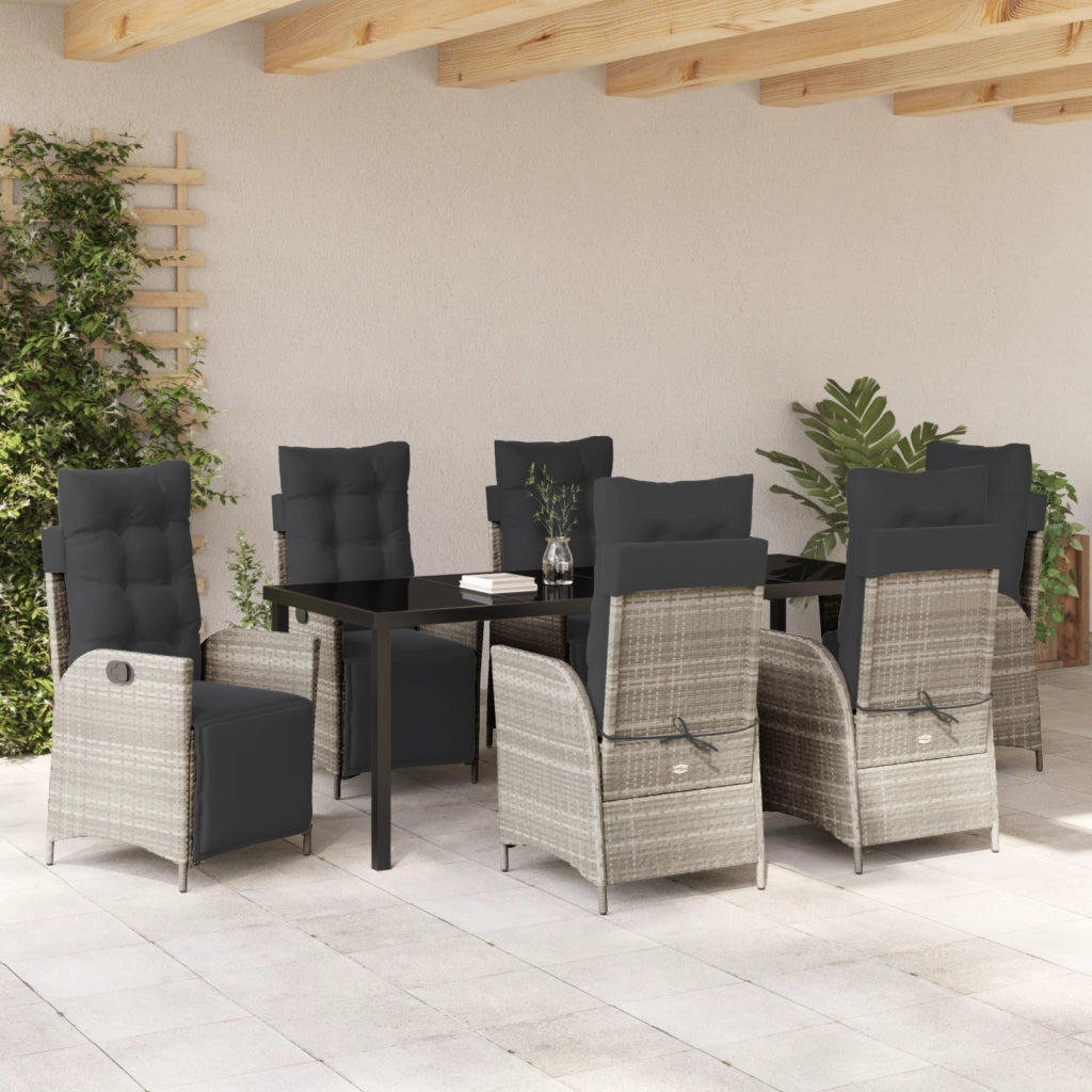 Set da Pranzo per Giardino da 7 Pezzi Grigio Chiaro Rattan PE