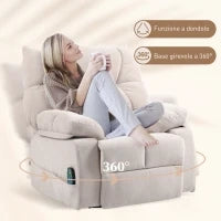 Poltrona Reclinabile con Poggiapiedi, Massaggio e Riscaldamento con 5 Programmi e 8 Punti Vibranti, Beige