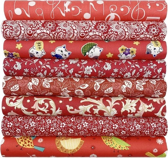 Panno quadrato di cotone per patchwork, da cucire o da ricamare, 50 x 50 cm, 8 pezzi, rosso