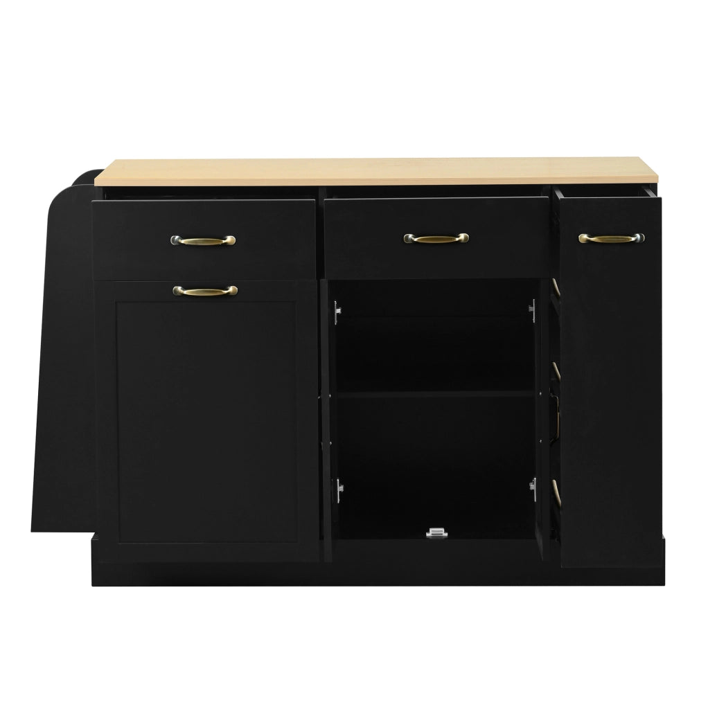 Credenza 133.5x40x86 cm con vano per bidone; ripiani organizzati in MDF nero