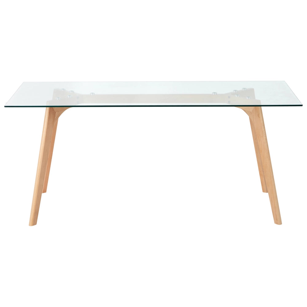 Tavolo da Pranzo Trasparente 180 x 90 cm Piano in Vetro Gambe in Legno Rettangolare Scandinavo Moderno