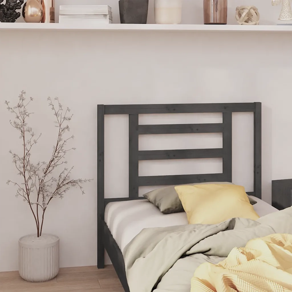 Testiera per Letto Grigia 106x4x100cm in Legno Massello di Pino 818807