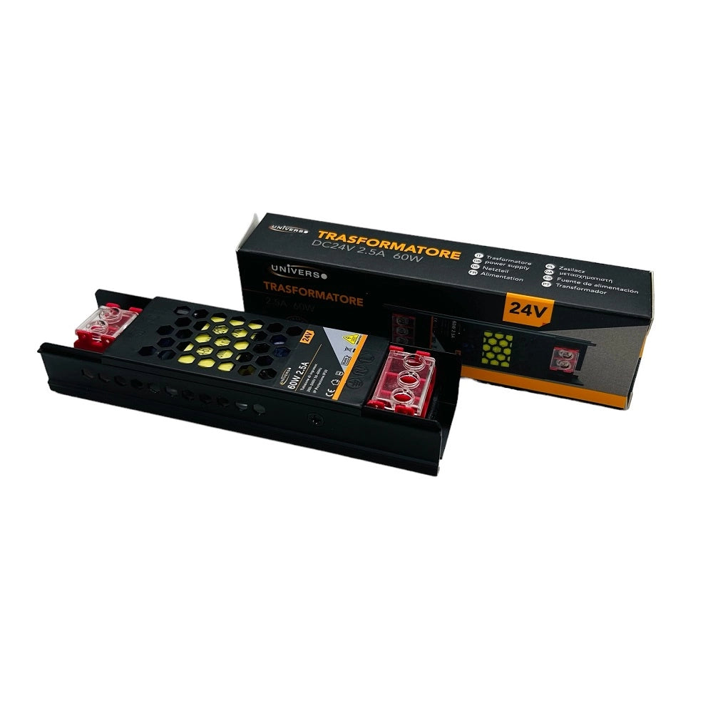 Alimentatore trasformatore slim ultra sottile 24V 2.5A 60W nero AC 180V - 240V led telecamere