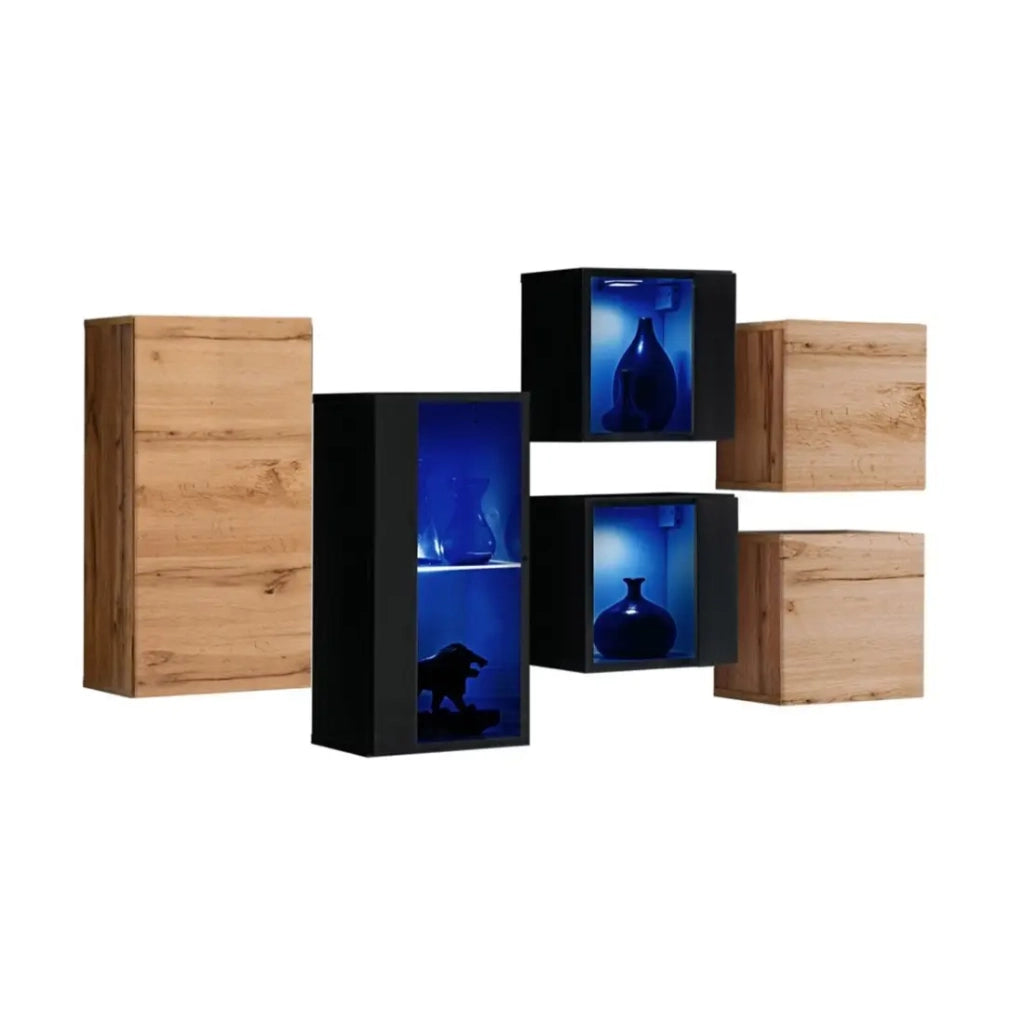 Set di mobili da soggiorno SWITCH SBIV – Rovere e Nero – LED integrati – Design moderno