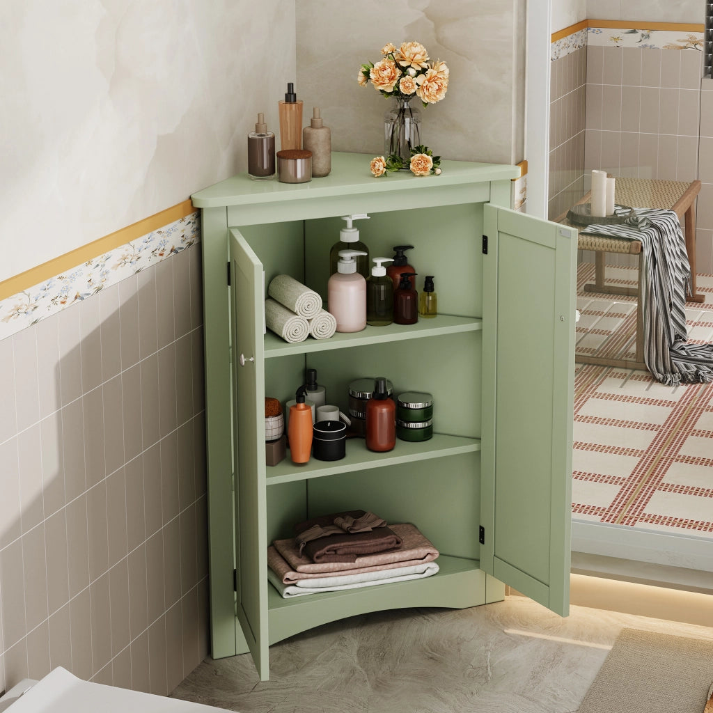 Mobile angolare con 2 ante e 3 vani; antiribaltamento - per bagno - in MDF - 61.5x80 cm - verde