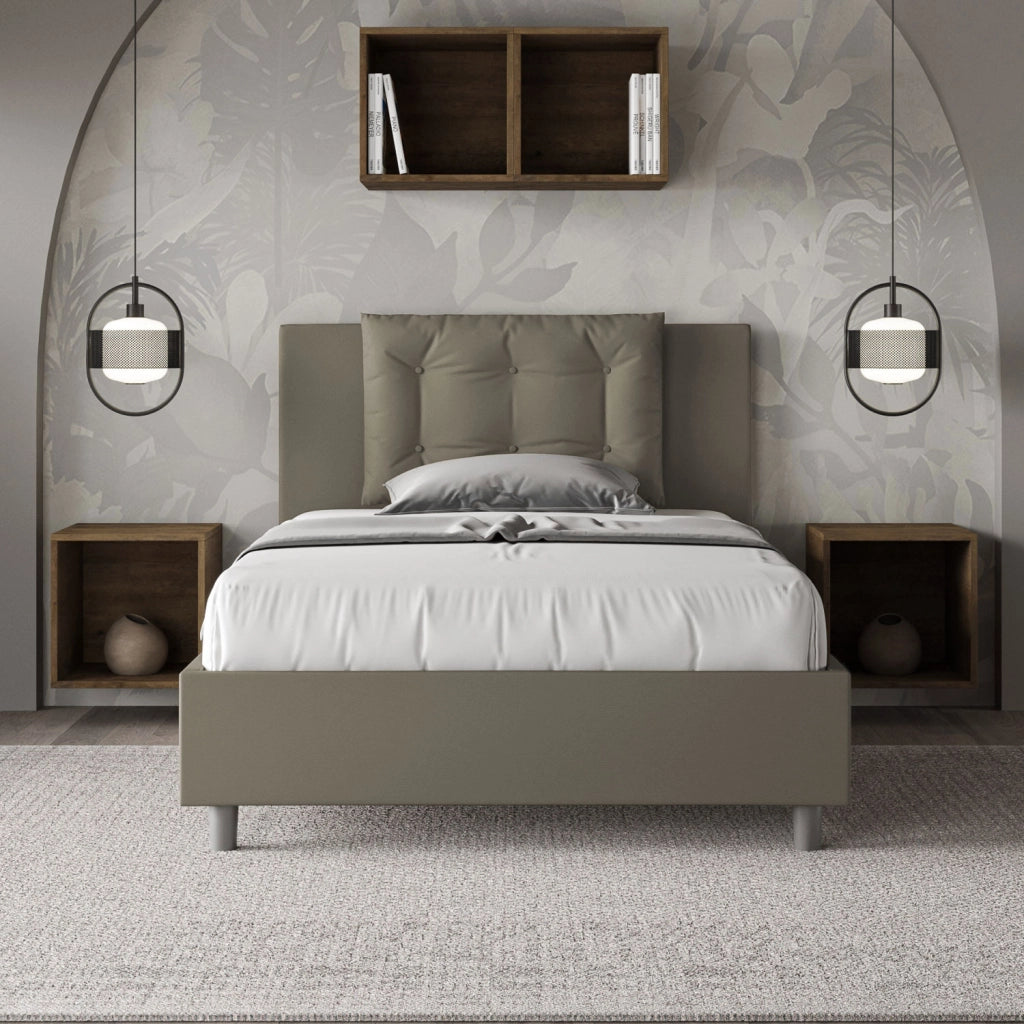 BS COM Letto una piazza e mezza con rete imbottito 120x210 similpelle cappuccino