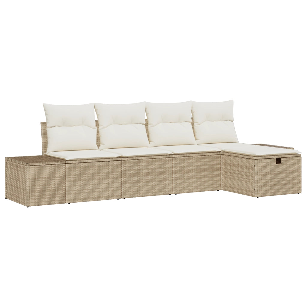 Set Divani Giardino 5 Pezzi con Cuscini Beige in Rattan Poly