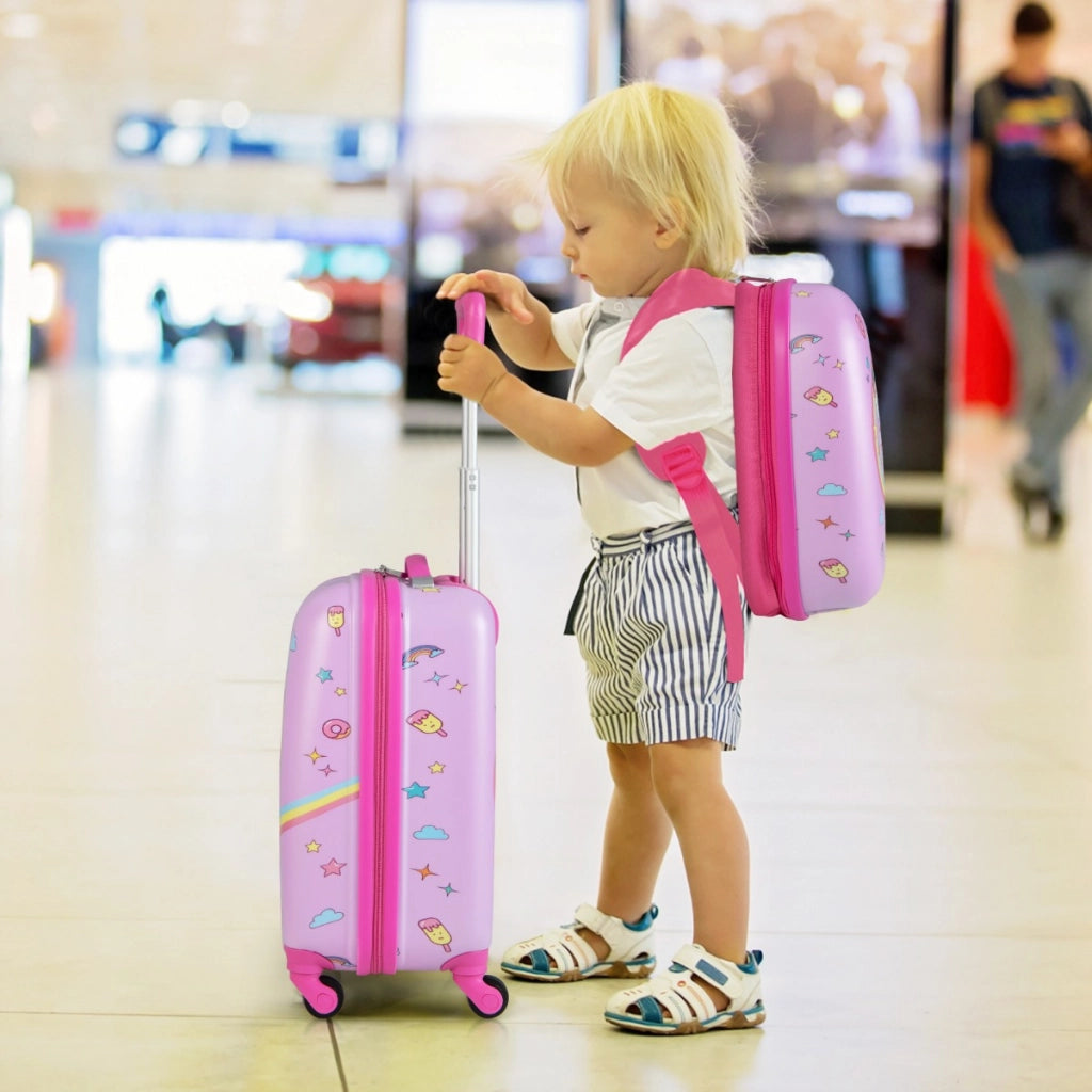 Set di bagagli a mano con ruote per ragazzi e ragazze, Set di valigie rotanti portatili e leggeri da viaggio Rosa-Bagagli e borse