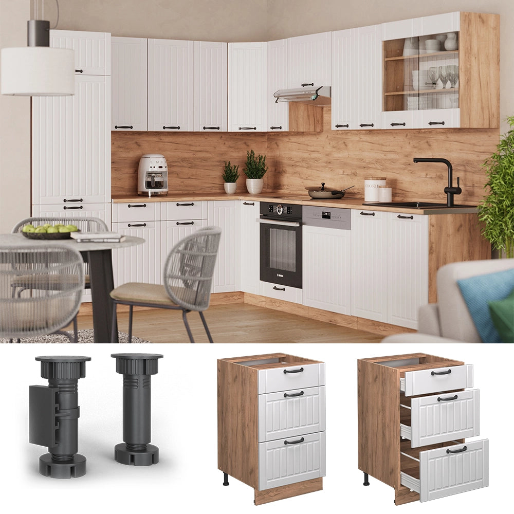 Vicco Mobiletto base per cucina Bianco casa di campagna 50 cm , PL Marmo
