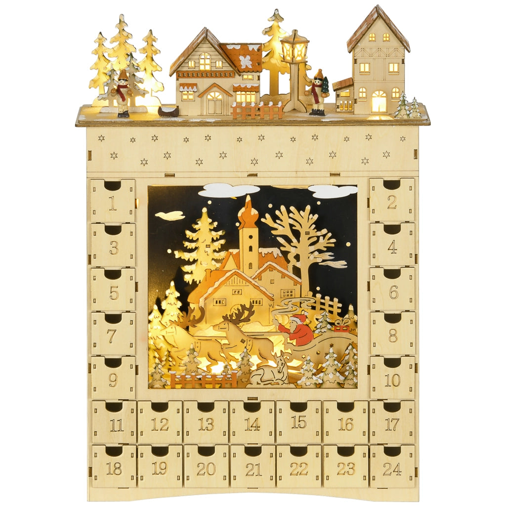 Cassettiera con 24 cassetti a forma di villaggio ¨C Minimal ¨C effetto neve con LED beige