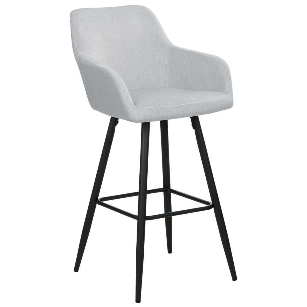 Set di 2 sgabelli da bar in velluto grigio chiaro con seduta imbottita con braccioli e gambe in metallo stile moderno soggiorno