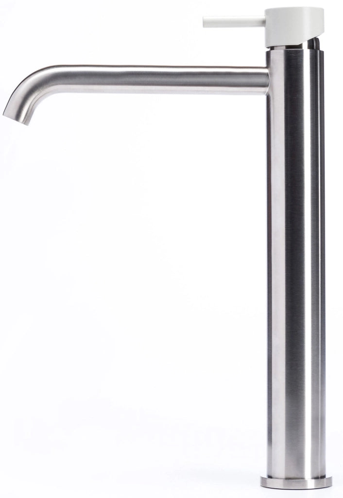 Rubinetto Miscelatore Monocomando Lavabo Alto in Acciaio Inox Satinato Maniglia Perla