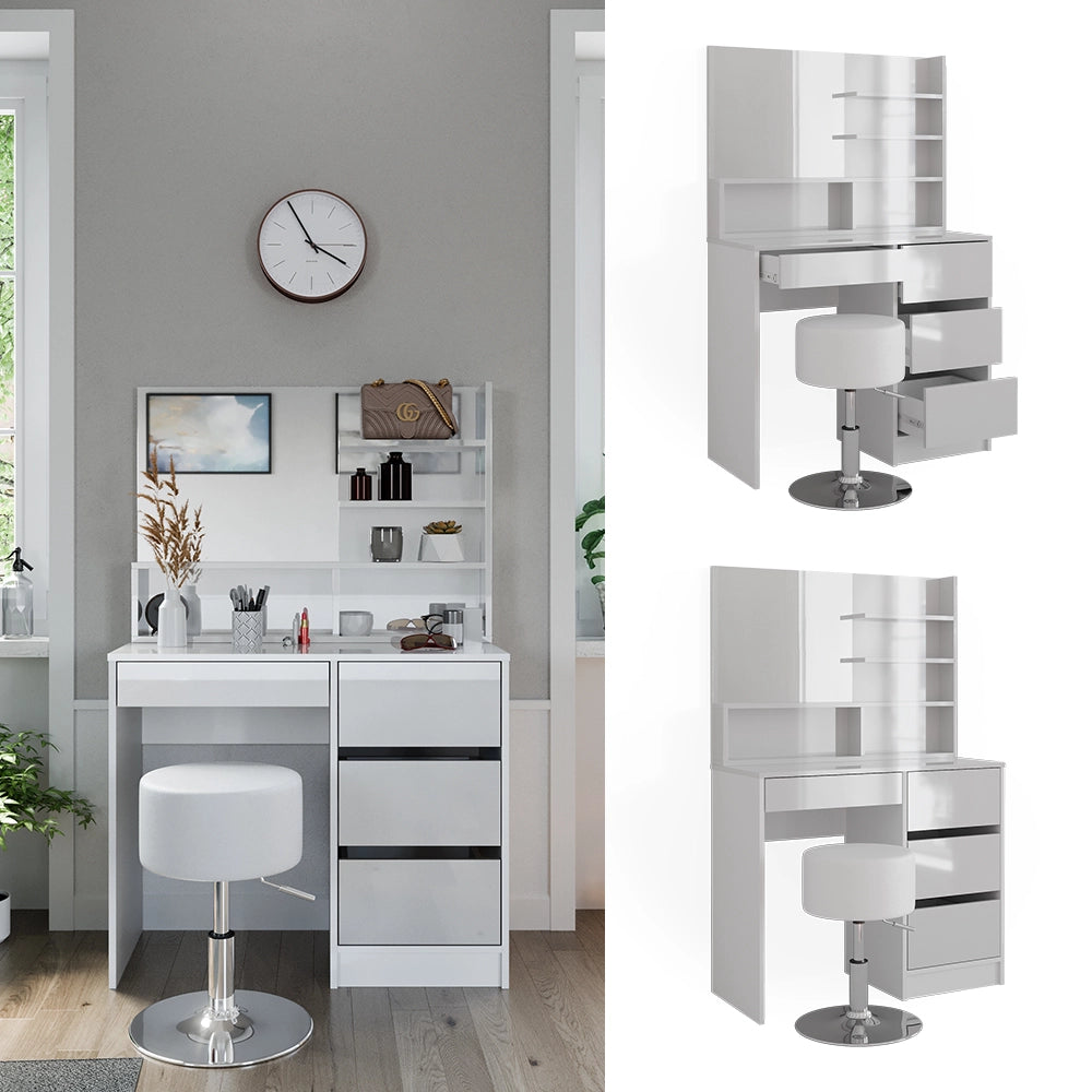 Vicco Tavolo da toeletta Bianco 90 cm con sgabello