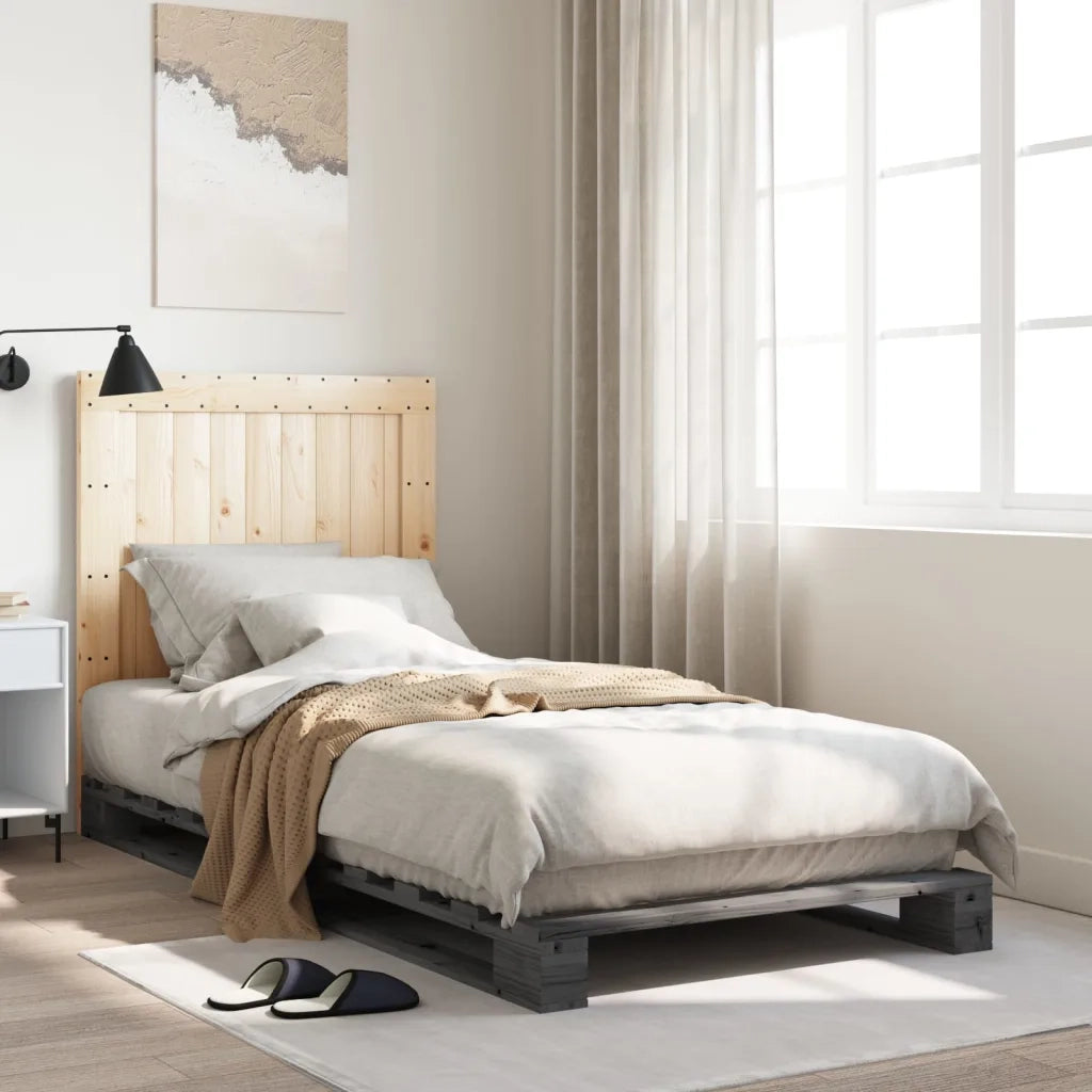 Giroletto con Testiera-Struttura Letto con testiera Grigio 90x200 cm Legno Massello di Pino 404956