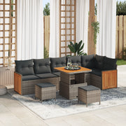 Set Divano Giardino 9 Pezzi con Cuscini Grigio Polyrattan Acacia
