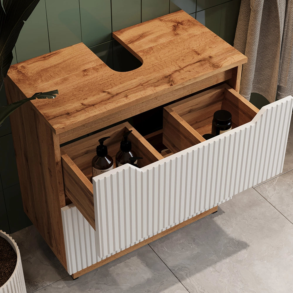 Vicco Set di mobili da bagno Rovere/bianco a strisce 3 parti