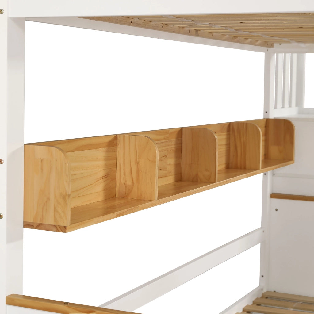 DESMIU Lit a castello 90 × 200 cm 2 posti con scala contenitore, 2 cassetti e ripiano, senza materasso