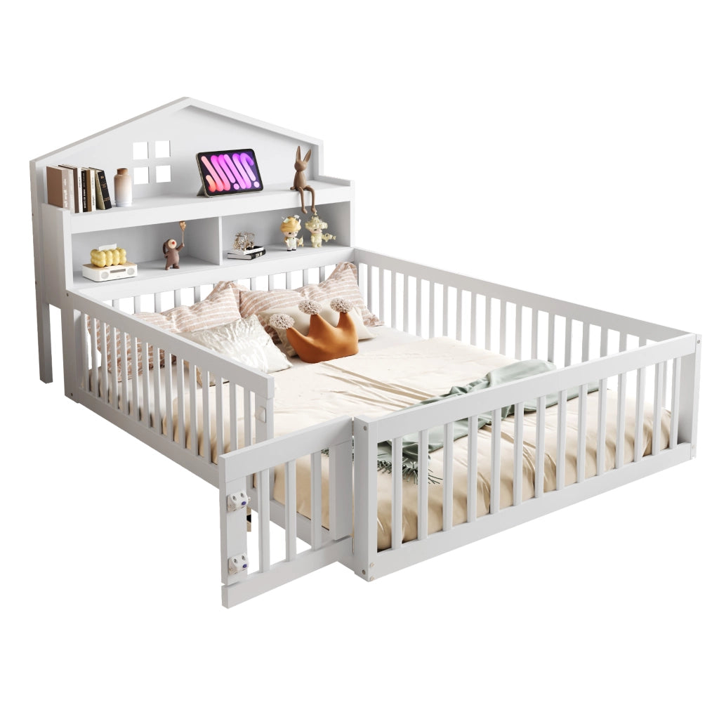 Letto per bambini bianco in legno massello con funzione casa stoccaggio integrato