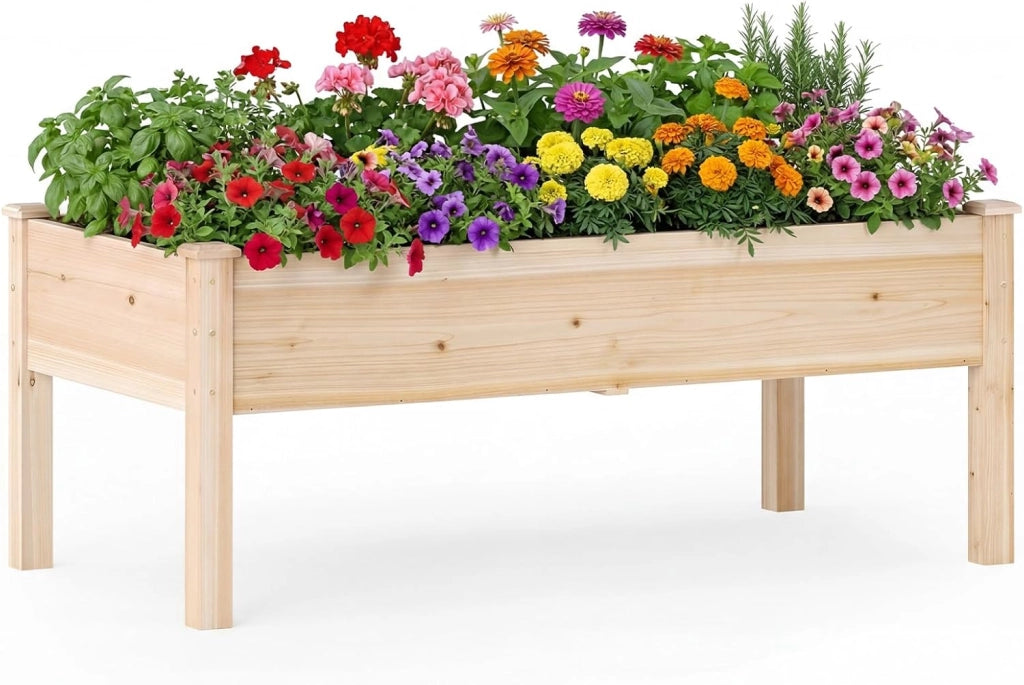 Letto da Giardino Rialzato con Gambe, Fioriera Elevata in Legno di Abete per Verdure, Fiori e Erbe, Aiuola Rialzata da Esterno ed Interno per Balcone, Giardino e Patio (1)