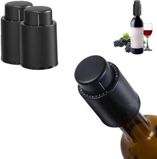 Stopperi per bottiglie da vino in ABS - 2 pezzi - piccolo formato - nero - forma compatta