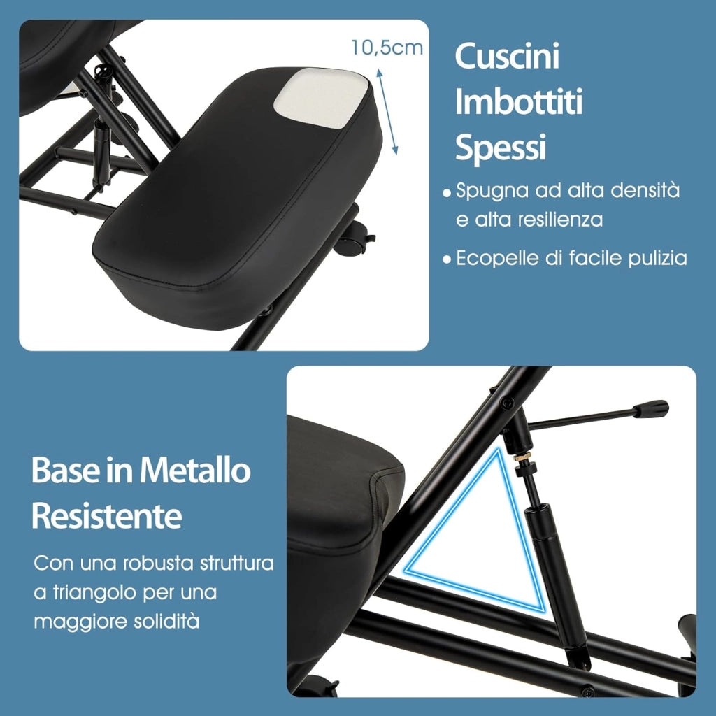 Sedia Ergonomica Inginocchiata con Schienale e Ruote, Sedia da Ginocchio Regolabile Posturale Struttura in Metallo, Sgabello Ergonomica per Casa e Ufficio (con Schienale)