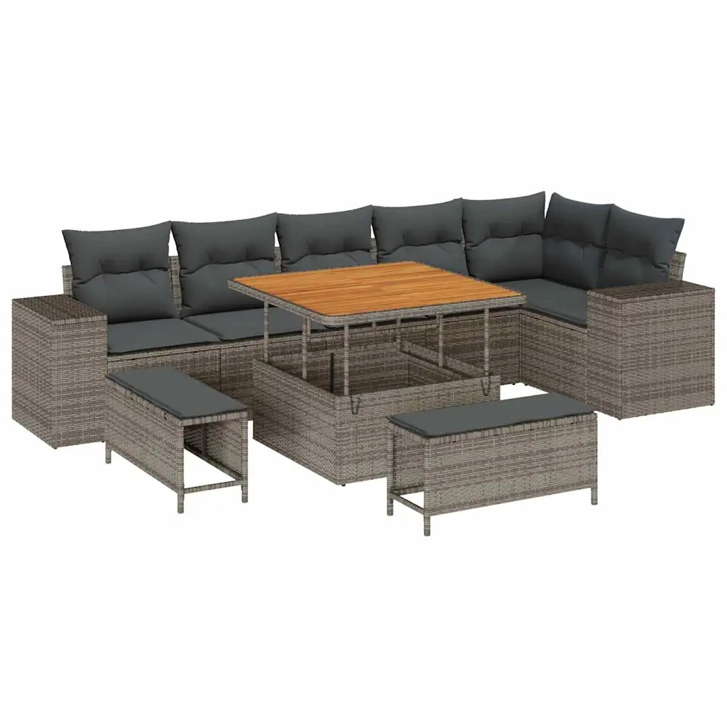 Set Divano da Giardino con cuscino 9 pcs Grigio polyrattan 3363968