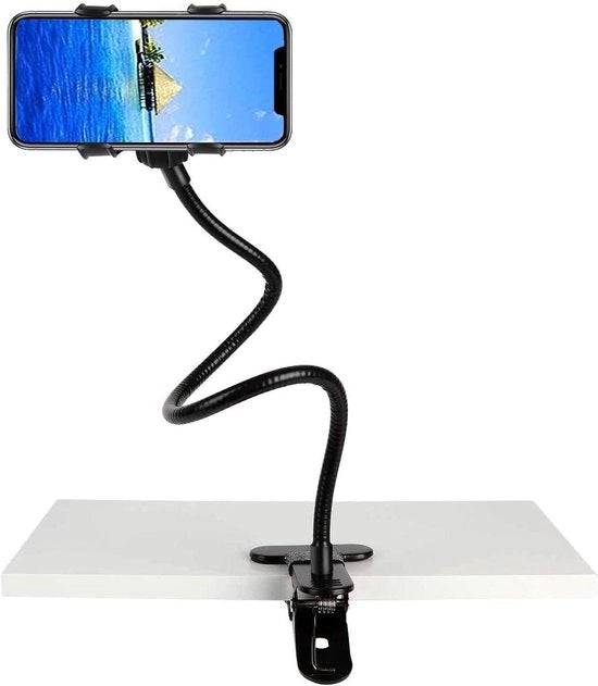 Supporto per smartphone flessibile con collo di cigno, 360 gradi girevole, clip universale, braccio lungo, regolabile.