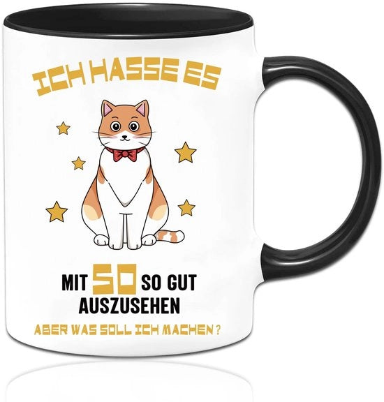 Caffè in Ceramica con Messaggio di Auguri per il 50° Compleanno - Resistenti al Lavastoviglie - Materiale Ceramico - Regalo Unico