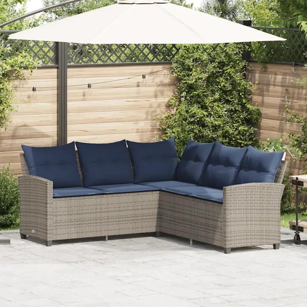 Divano a Forma di L con Cuscini-Sofa con Cuscini in Polyrattan Grigio 115514