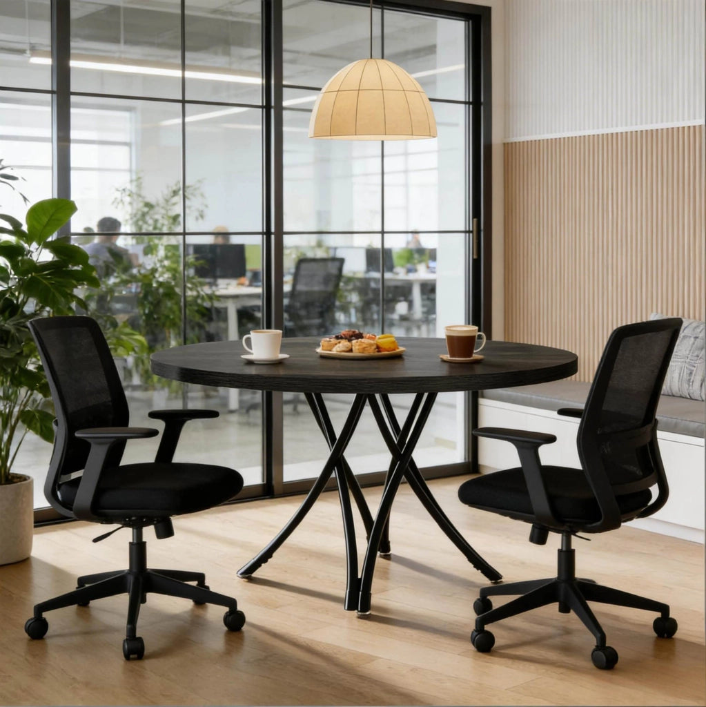 Tavolo da pranzo rotondo nero 120 cm con gambe a croce, design classico