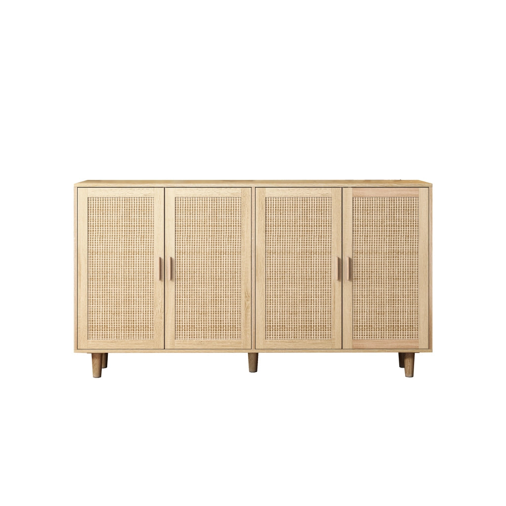 Credenza alta con 4 ante e ripiano regolabile per soggiorno in truciolare 158 x 40 x 88 cm naturale