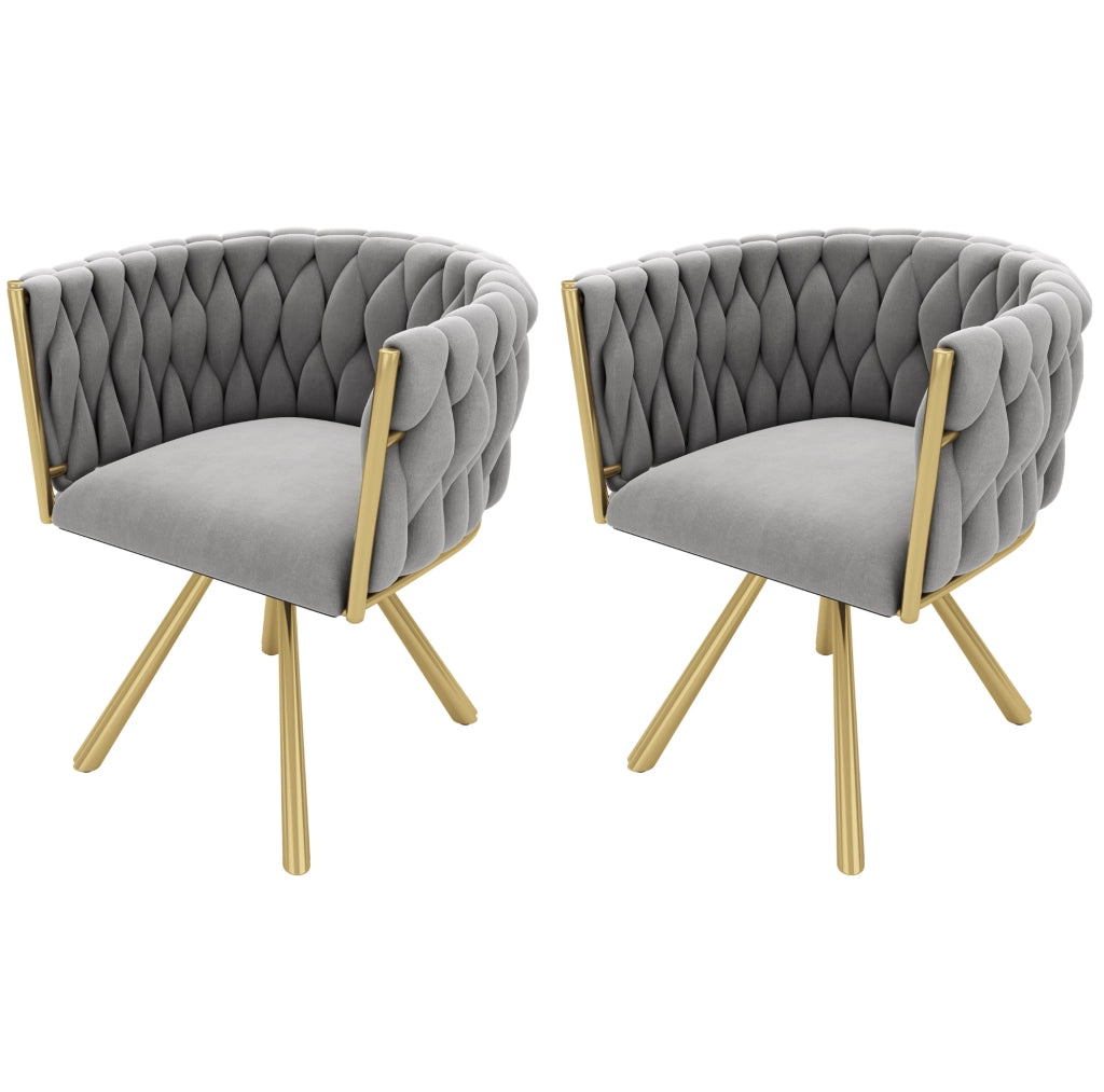 Set di 2 sedie da pranzo girevoli 60.96x60.96x57.79 cm con schienale ergonomico in velluto oro e grigio