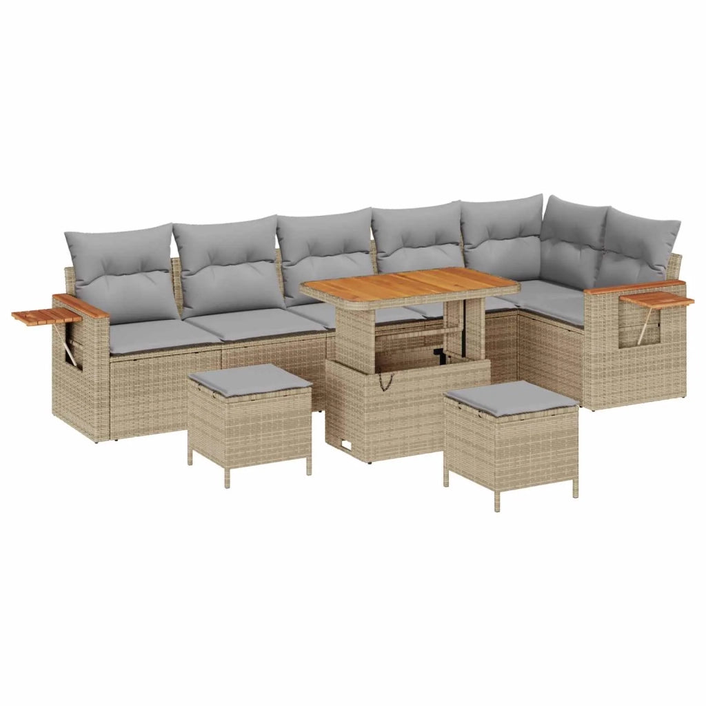 Set Divano da Giardino 9 pcs Beige polyrattan