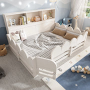 Letto a terra per bambini 140x190 cm in legno bianco con sponda; porta e ripiani