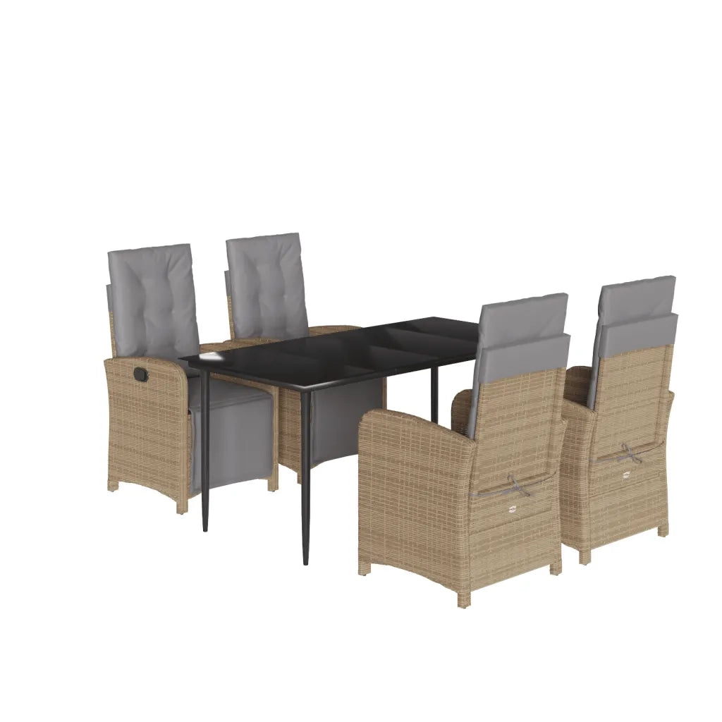Set da Pranzo da Giardino 5 pz con Cuscini Beige in Polyrattan