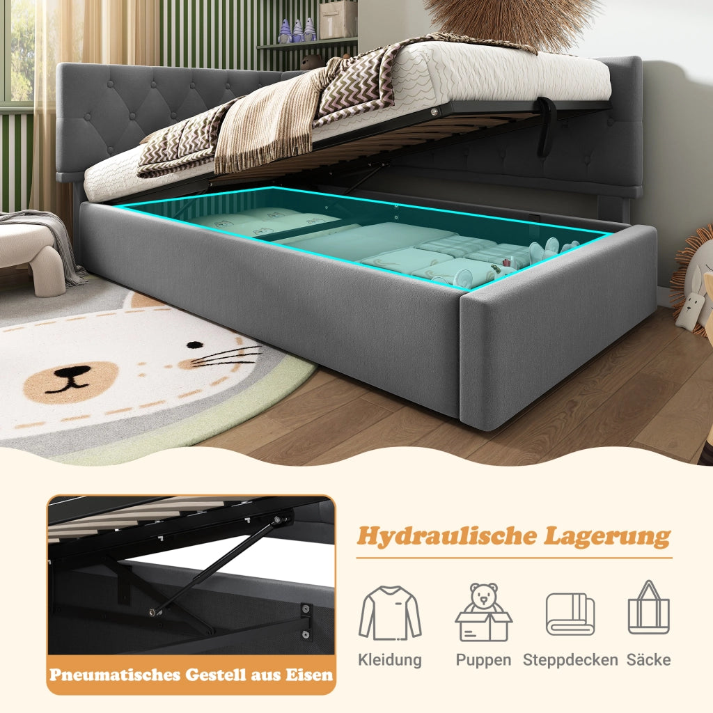 LETTO Contenitore 90x200 cm Velluto Grigio con testiera reversibile senza materasso