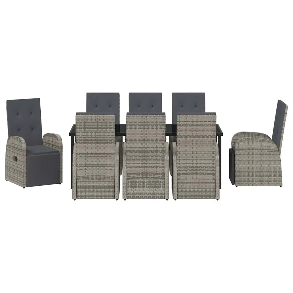 Set da Pranzo per Giardino con cuscino 9 pcs Grigio polyrattan 3379491