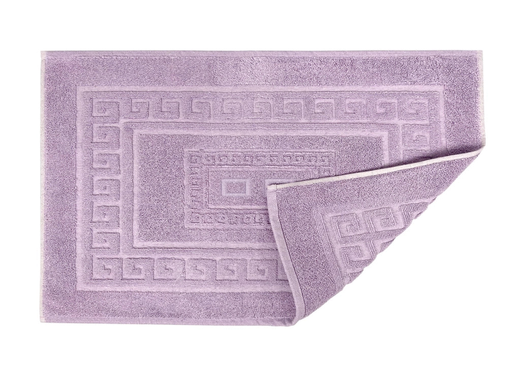 Tappeto Bagno Doccia Spugna Tinta Unita Torino Tappetino Super Assorbente In Cotone Pelo Corto Con Greca - Parure 3 Pezzi - Lilla