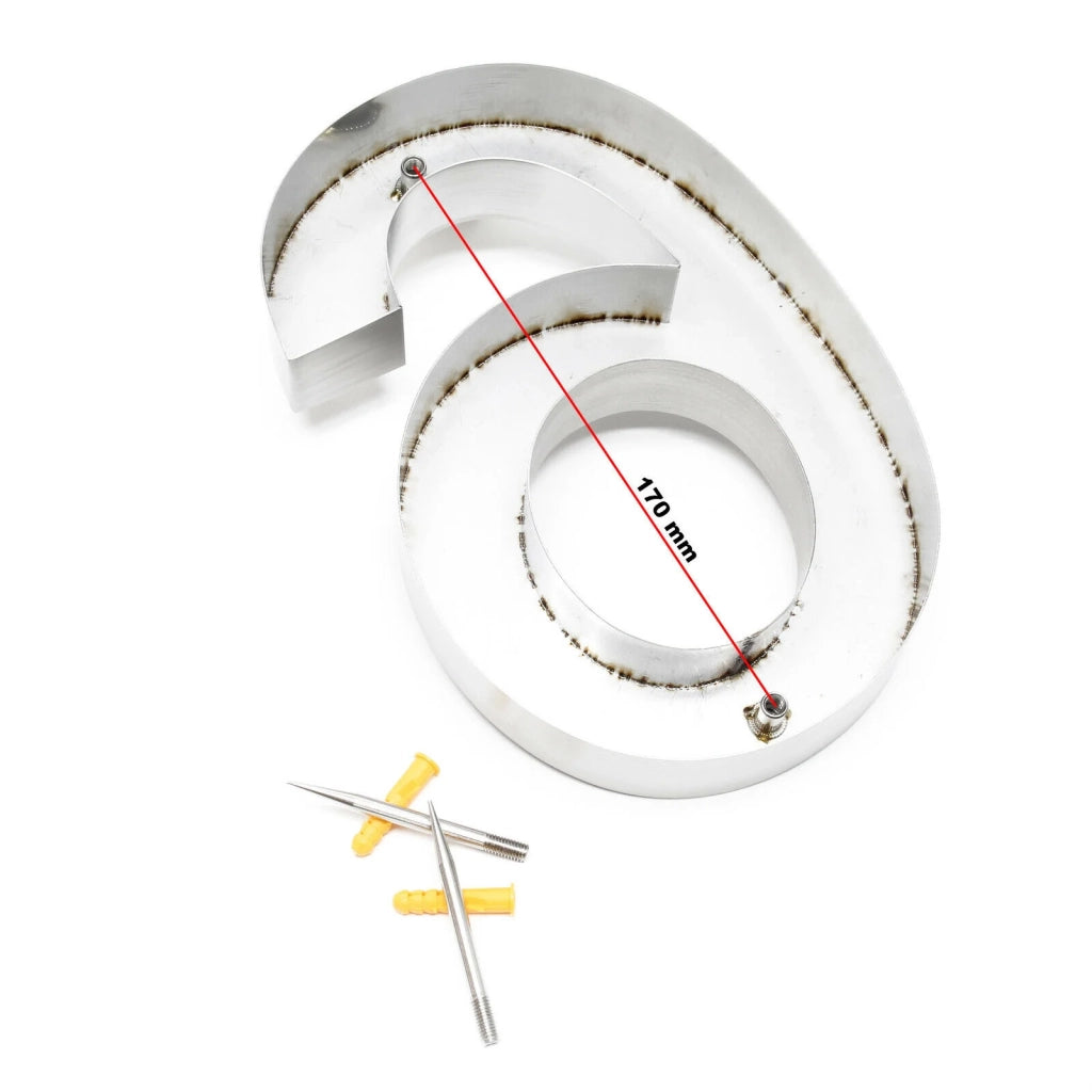 Targa con numero civico "6" in acciaio pregiato 20 cm Arial 3D materiale di montaggio 16_0001430