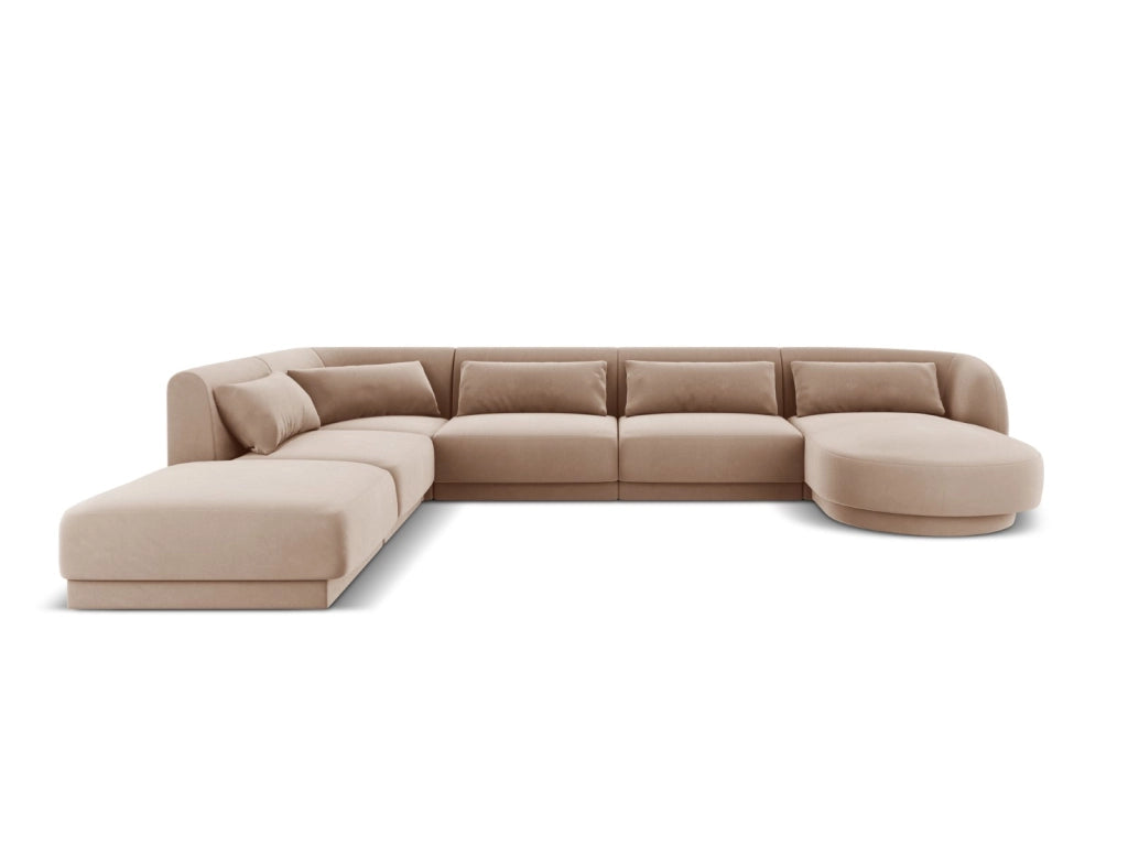 Cosmopolitan Design - Divano panoramico sinistro "Tulum" 6 posti in velluto beige 