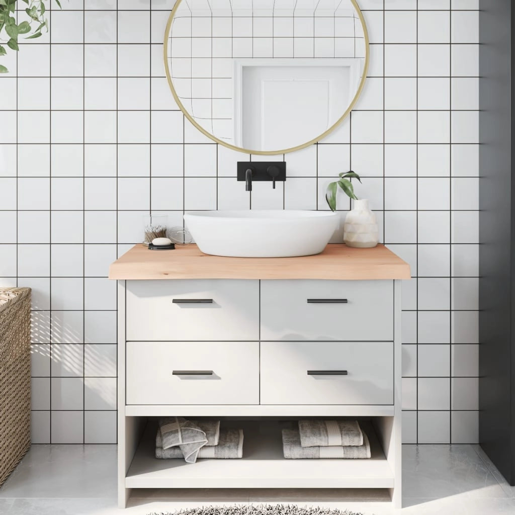 Piano Bagno 100x60x(2-6) cm in Legno Massello Non Trattatocod mxl 119855