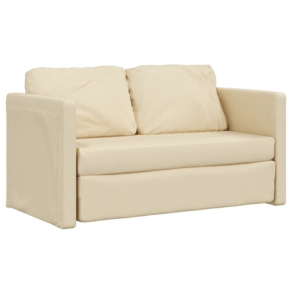 Divano letto | Sof¨¤ letto | Letto singolo da Terra 2 in 1 Crema 112x174x55 cm Tessuto