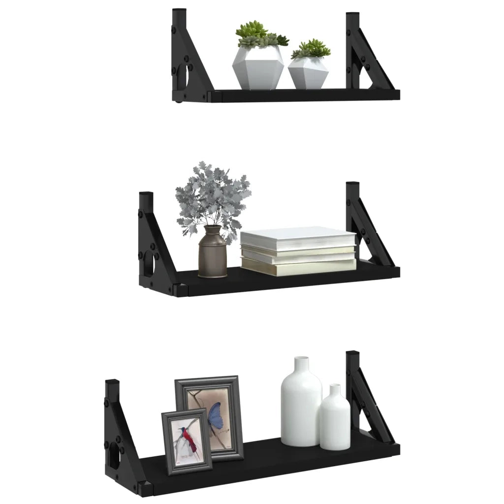 Set Mensole da Parete 3pz Nero in Legno Multistratocod mxl 131643