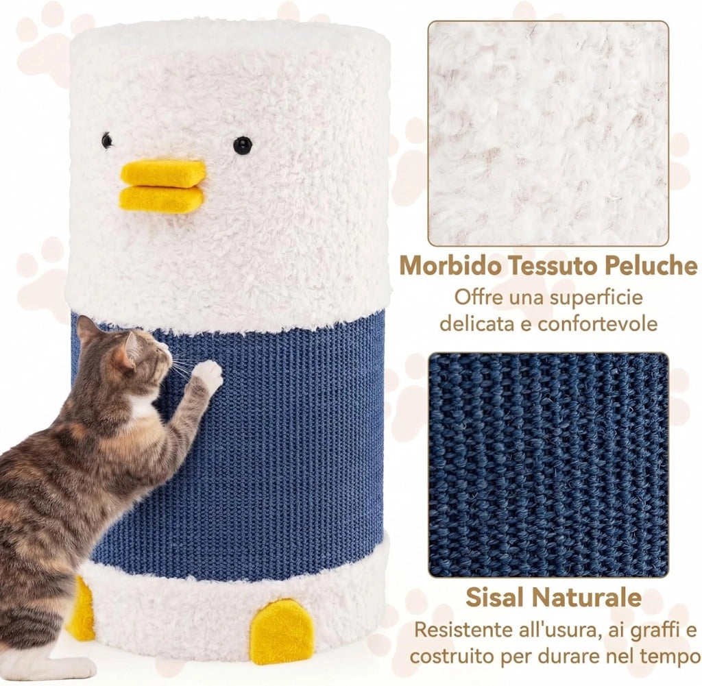 Casa per Gatti da Interno, Cuccia per Catti a 2 Piani con Tappetino in Sisal per Graffiare, Grotta Nascosta, Letto Coperto, Casetta Moderna per Più Gatti, Mobile a Forma di Barile con Anatra