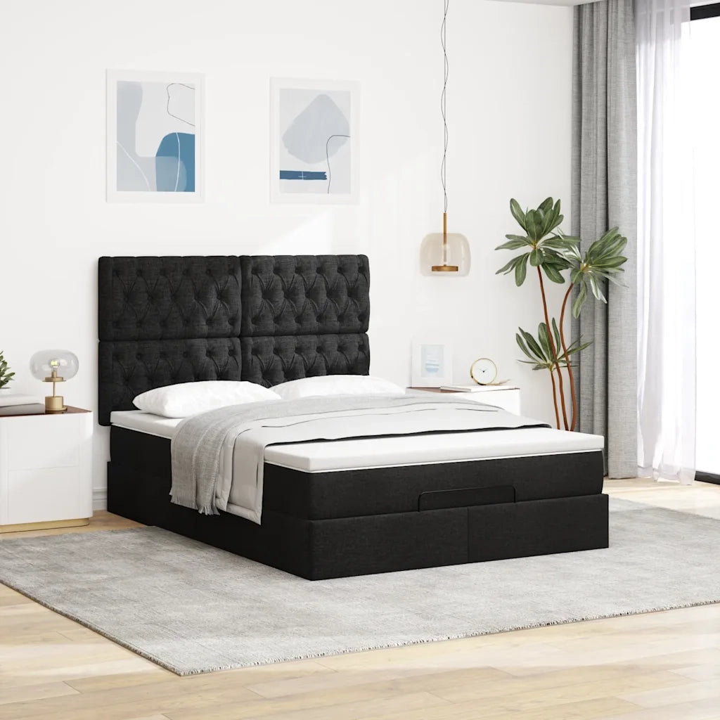 Struttura Letto Pouf con Materasso Nero 140x190 cm in Tessuto 3314088