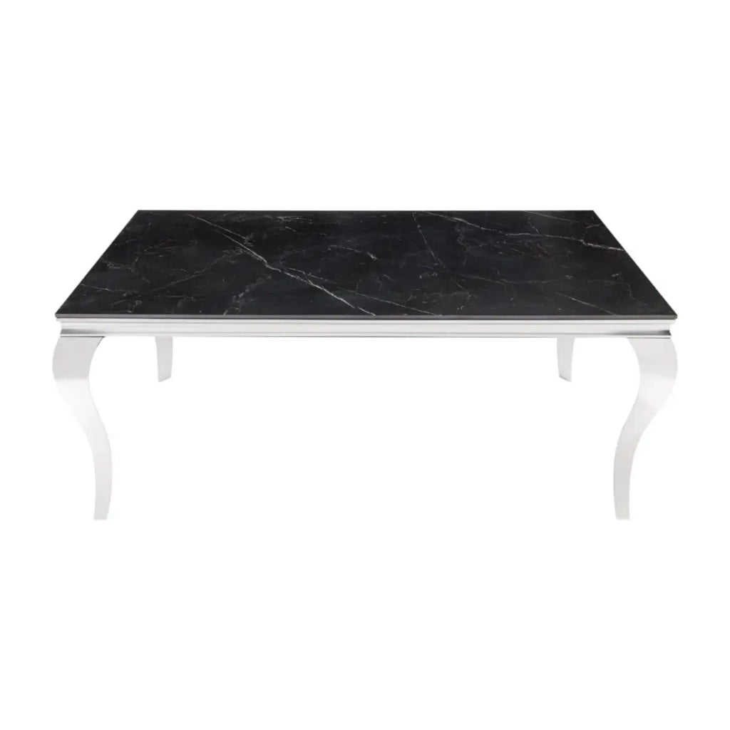 Table VELENA – Rettangolare 180 cm – Piano in pietra sinterizzata e acciaio cromato – Stile barocco