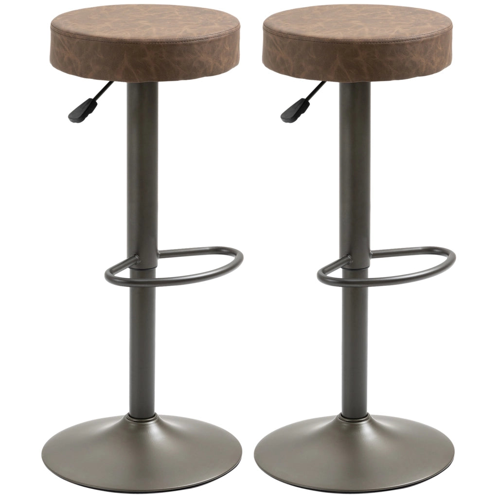 Set 2 Sgabelli da Bar Girevoli con Poggiapiedi e Altezza Regolabile, 35x36x64-85cm, Marrone